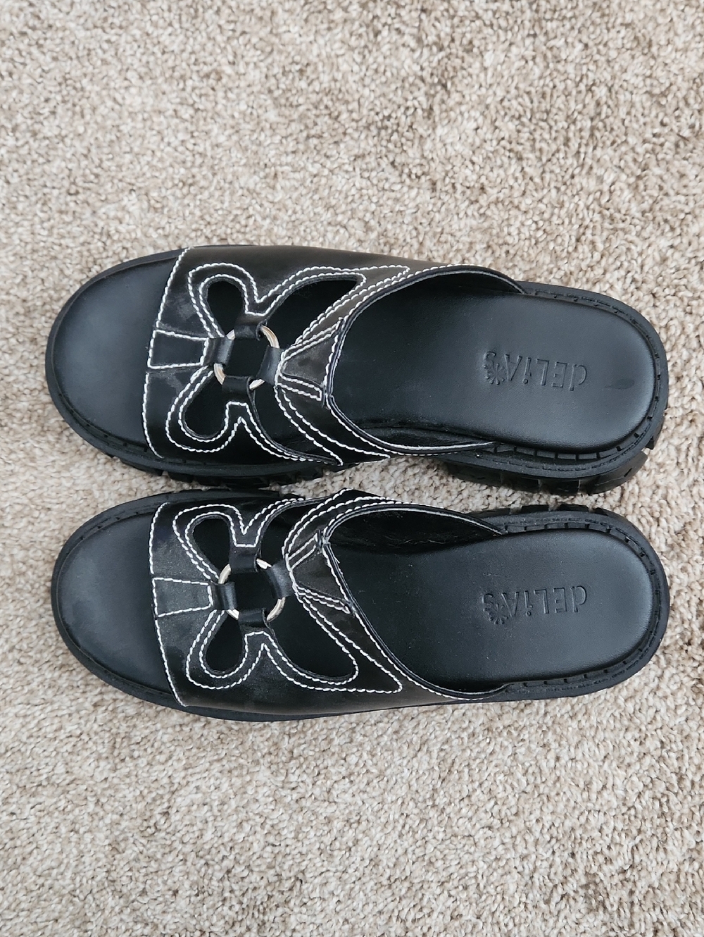 dELiA*s Black Slide Sandals with White Contrast Stitching